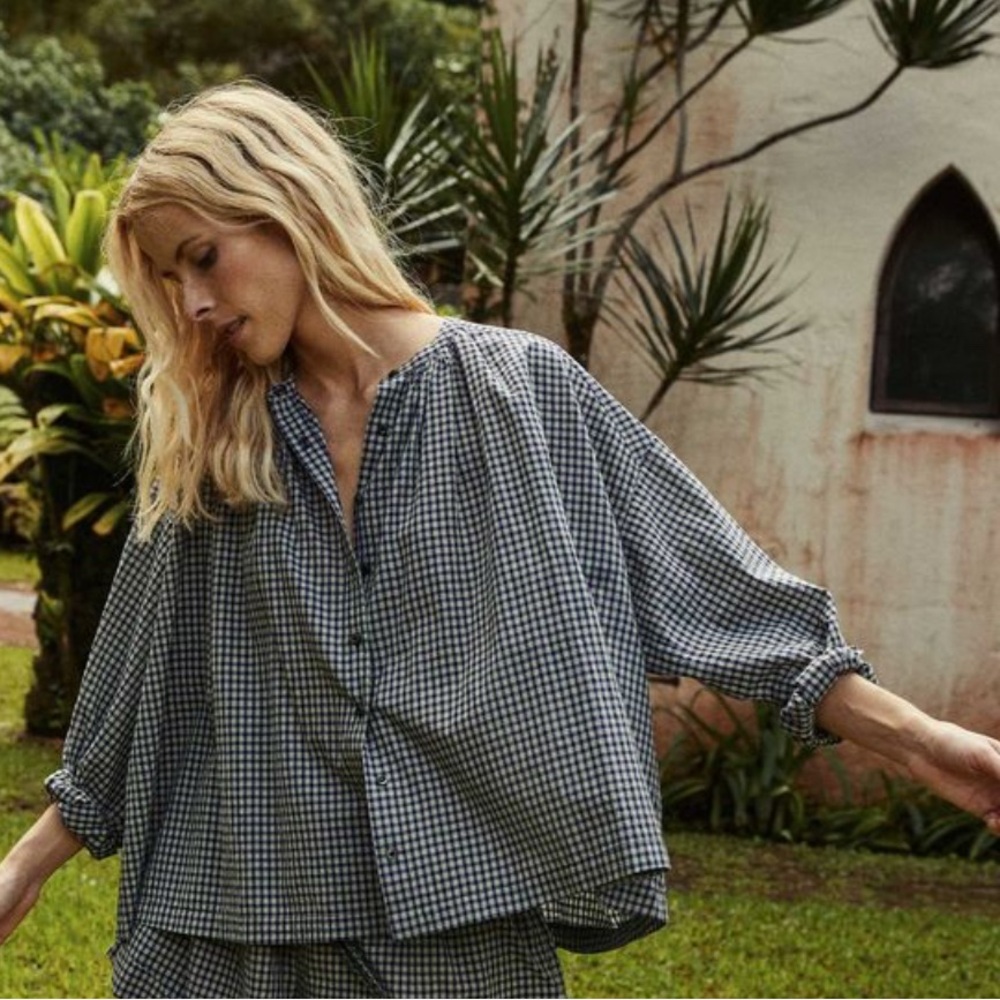 The Jane Blouse - navy somerset plaid
